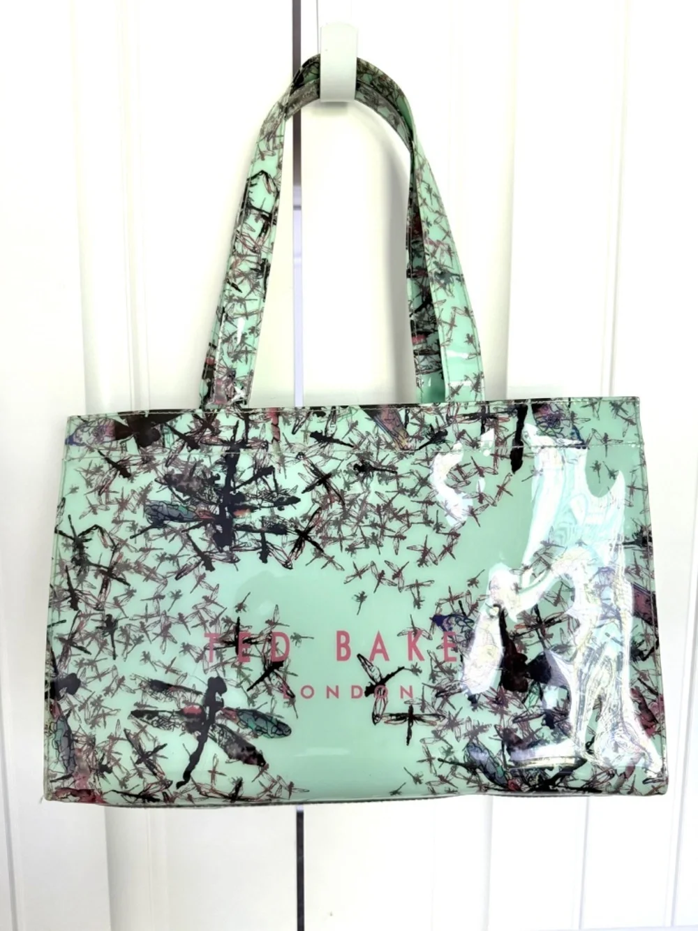 Ted Baker Light Teal Dragonfly Tote Bag Lightweight Plastic Finish *Flawed*